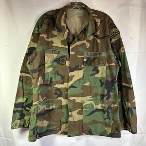 Vintage US Army Jacket Mens Medium Short Woodland Camo BDU Combat Field 90s